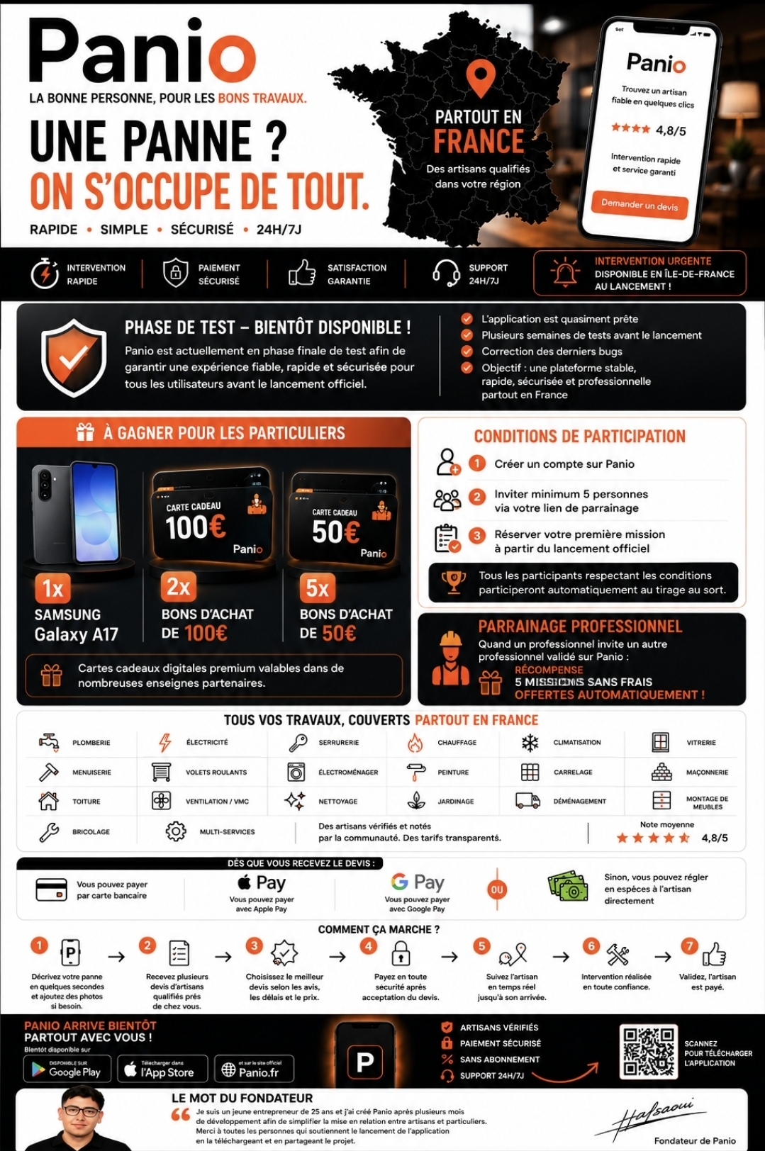 Panio — La bonne personne pour les bons travaux. Une panne ? On s'occupe de tout. Rapide, simple, sécurisé, 24h/7j.